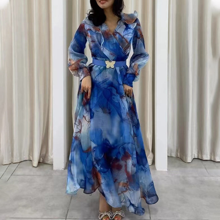 Dame Maxikjole med flydende chiffon og legende flæse design Stilla