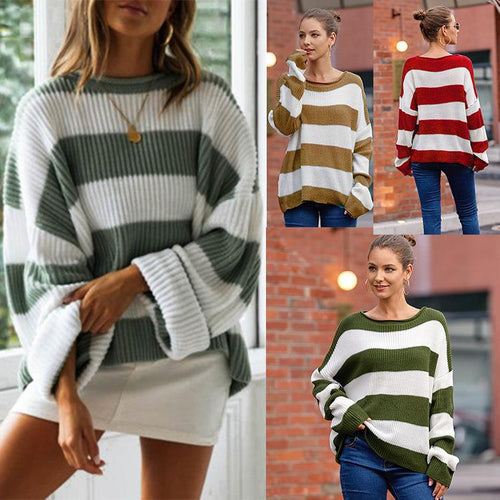 Kvinde's komfortable strikket sweater med moderne stribemønster og bred pasform Stilla
