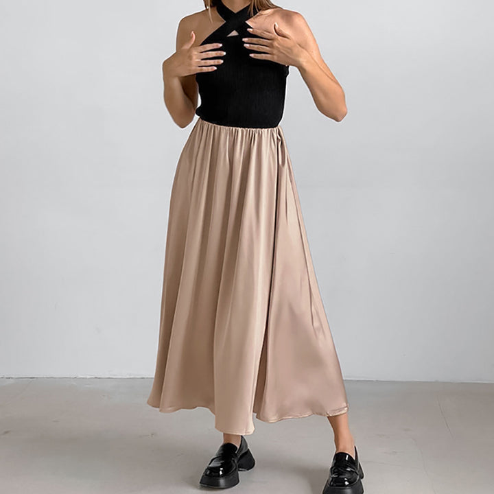 Dame Maxi-nederdel-top-kombination med elegant halterdesign og flydende stof Stilla