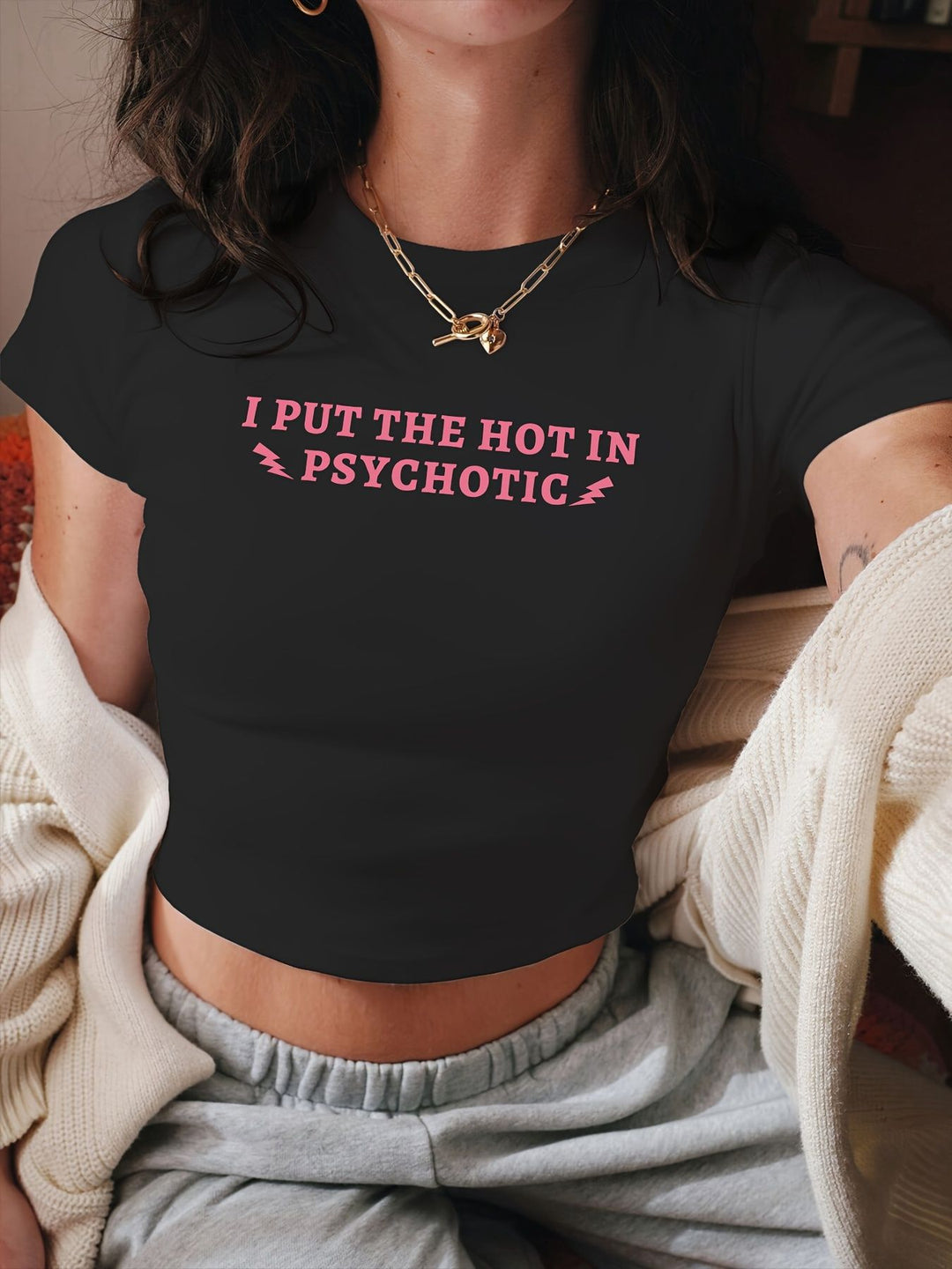 Dame Crop-T-Shirt med muntert kirsebærmotiv Skovae