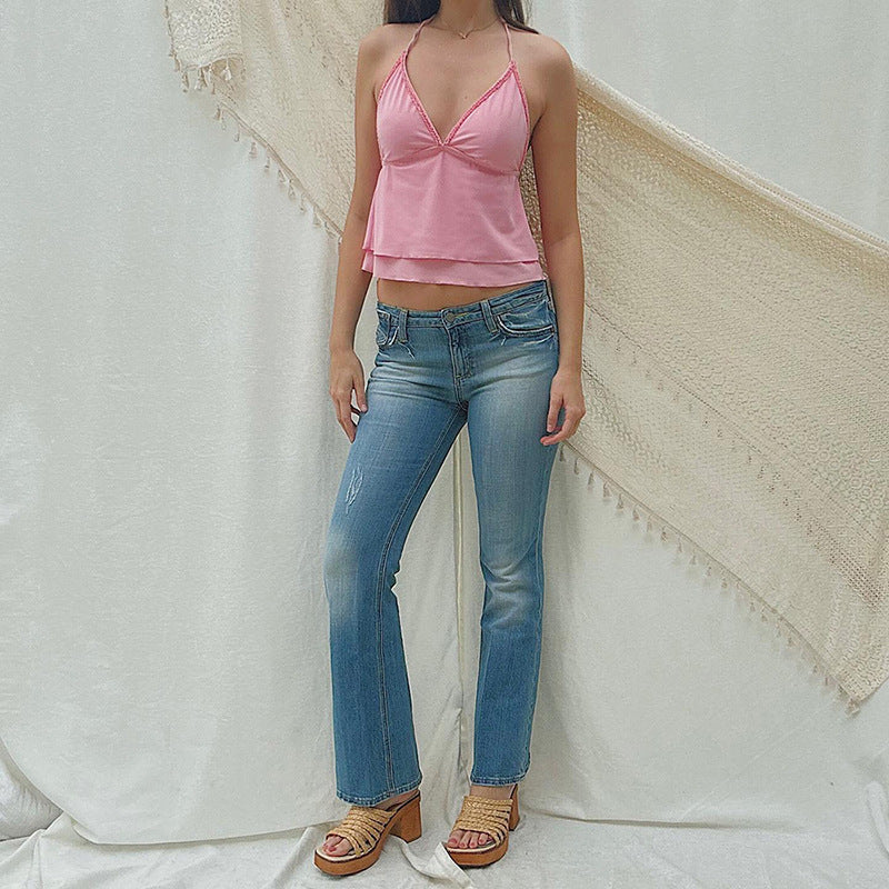 Femme Rüschen Halter Neck Crop Top Stilla