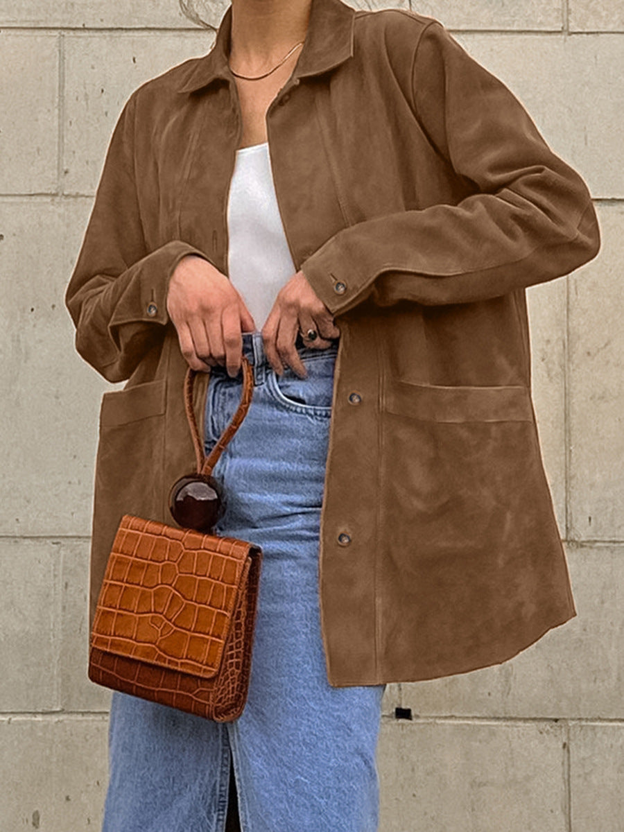 Dame Suede Overshirt i flot Casual-stil Stilla