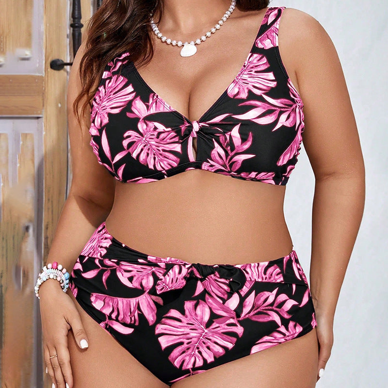 Dame High-Waist Bikini med blomsterdesign og dekorativ knude-detalje Skovae