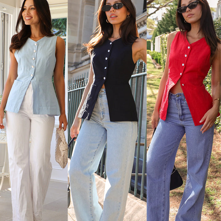 Kvinder Smart figursyet bluse med knaplukning Stilla