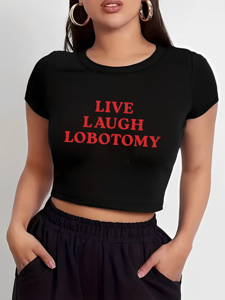 Dame Crop-T-Shirt med muntert kirsebærmotiv Skovae