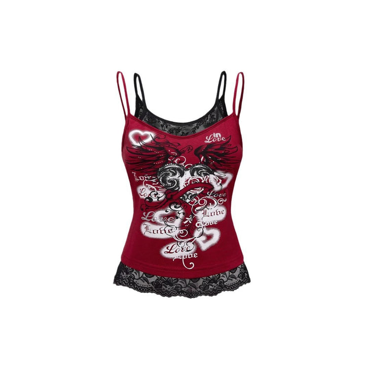 Dame Spids Cami Top med Grafisk Print Skovae