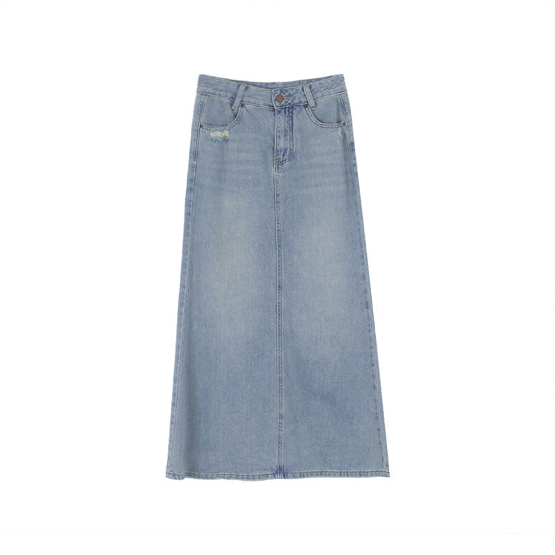 Dame Maxiskørt i let denimkvalitet med klassisk snit og vintage charme Stilla