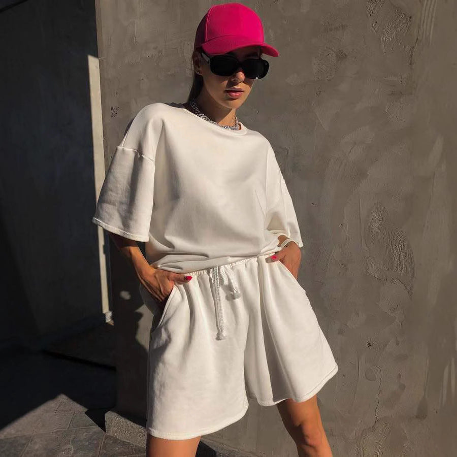 Kvinders casual top og shorts sæt med knapdetaljer Skovae