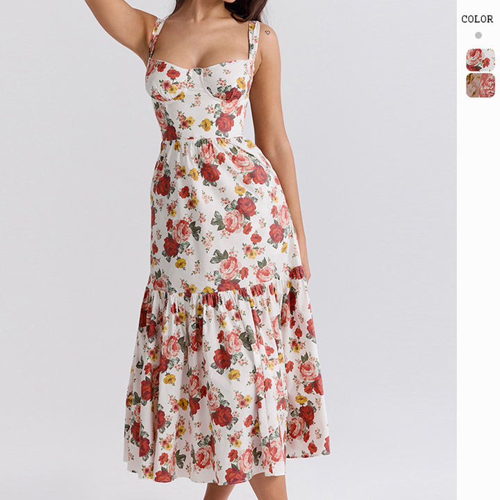 Kvinders Maxi Kjole med Blomsterdesign og Sidelommer Stilla