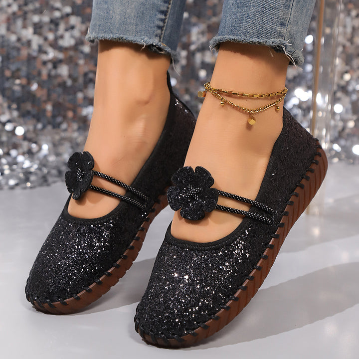 Dame Glitrende Ballerinas med Blomsterapplikation og Komfortabel Såle Stilla