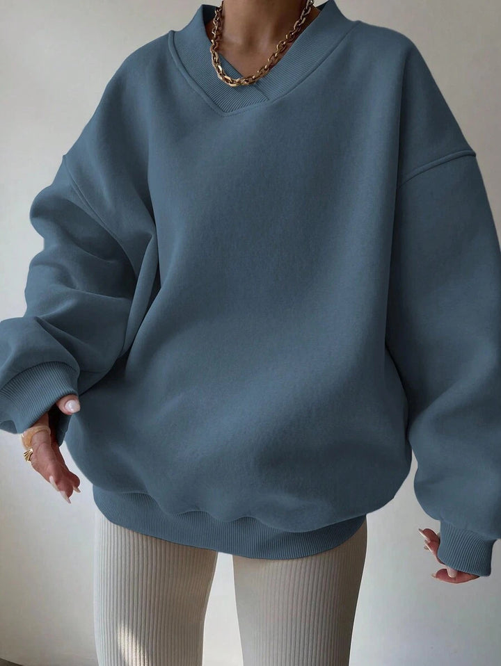 Kvinder Oversized Sweatshirt med V-Hals og Bred Kant Skovae
