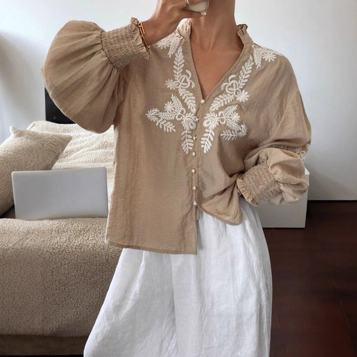 Dame Tops med broderidetaljer Stilla
