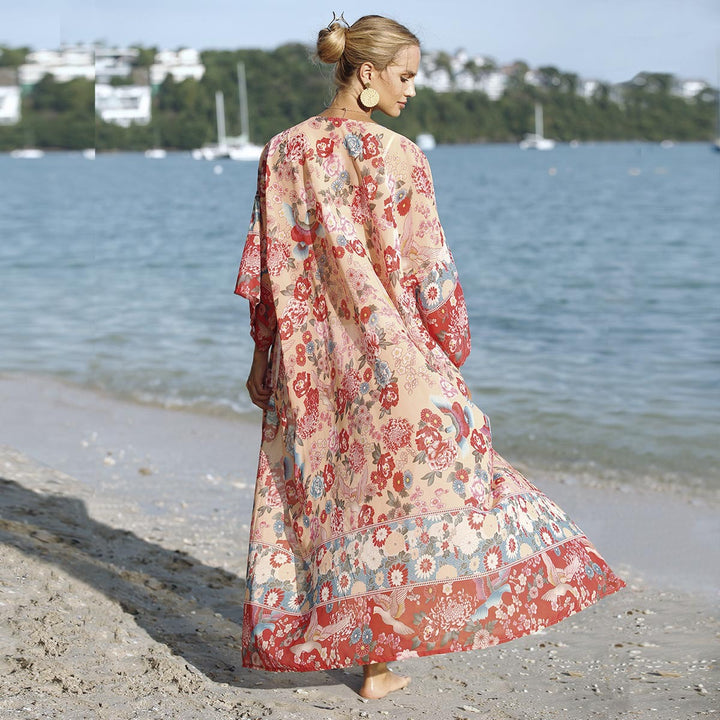 Dame luftig strandkat med blomsterdesign Skovae
