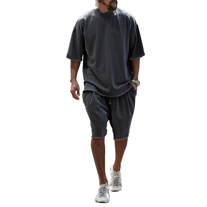 Herrer afslappet oversized T-shirt og shorts sæt Stilla