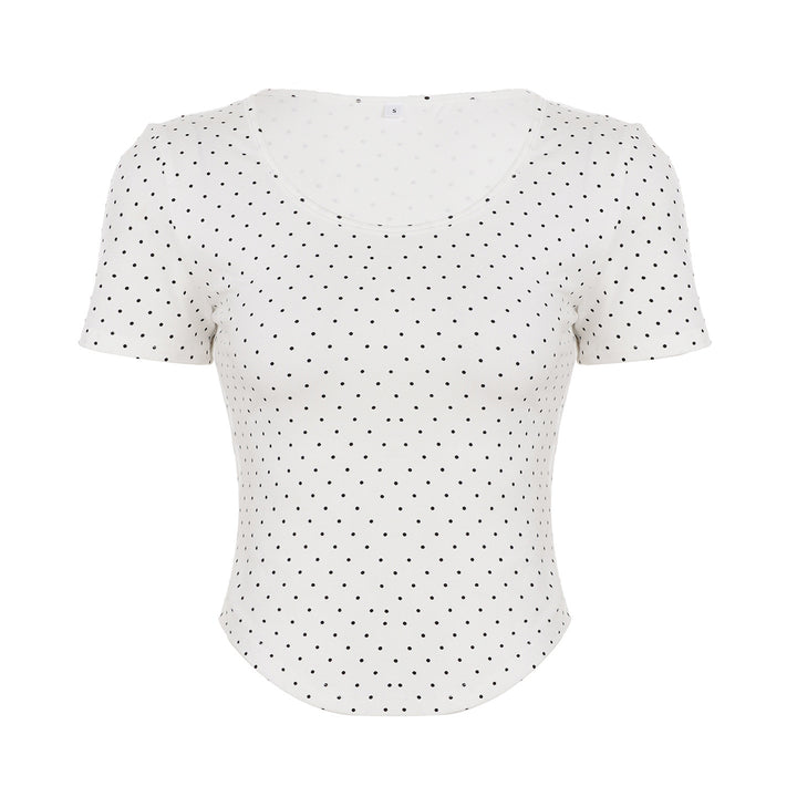 Dame Polka-Dot Shirt med rund halsudskæring og tætsiddende pasform Skovae