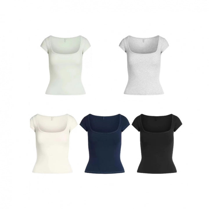 Dame Fitted Kvadrat-Hals T-Shirt Stilla