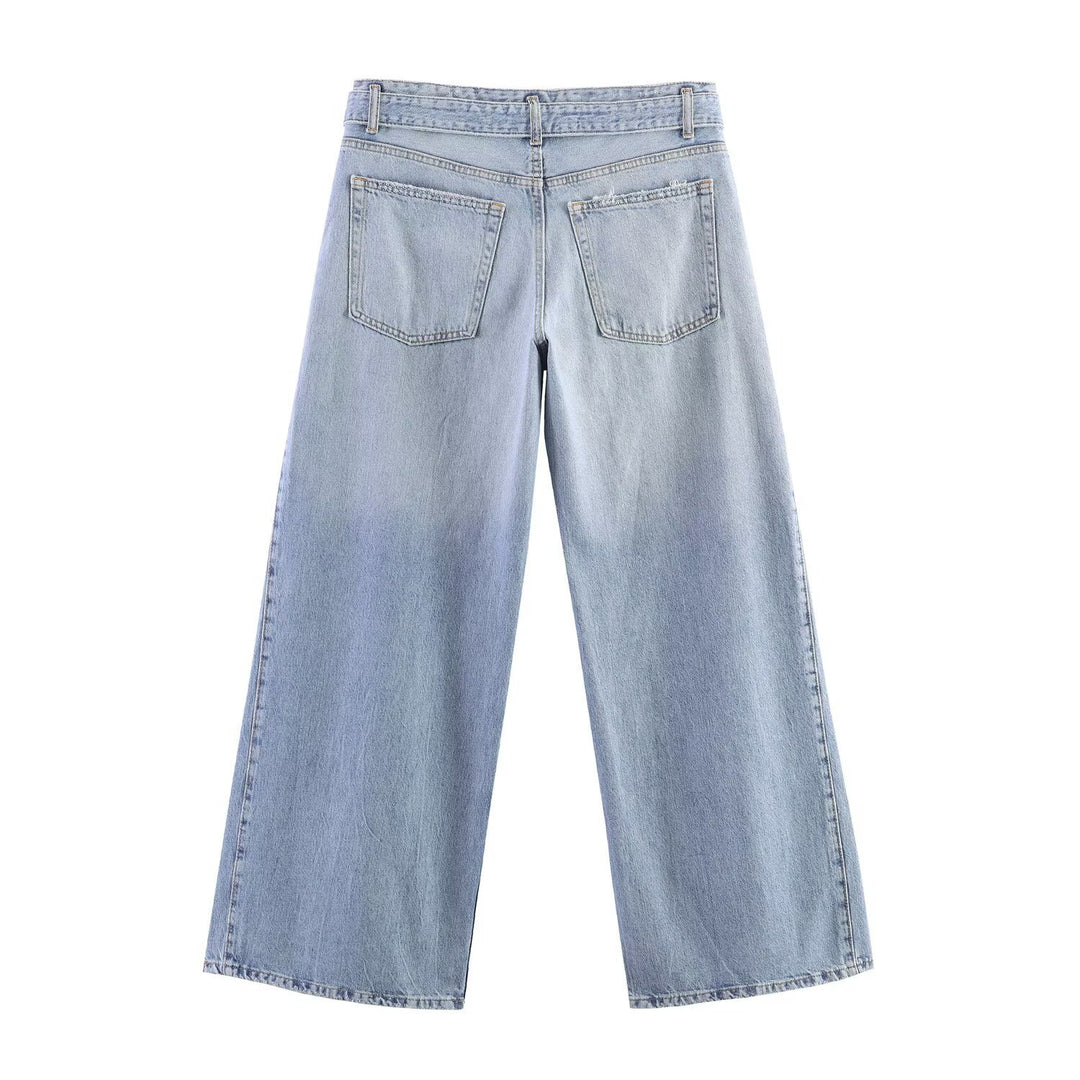 Dame brede jeans i moderne snit med høje sideskæringer Skovae