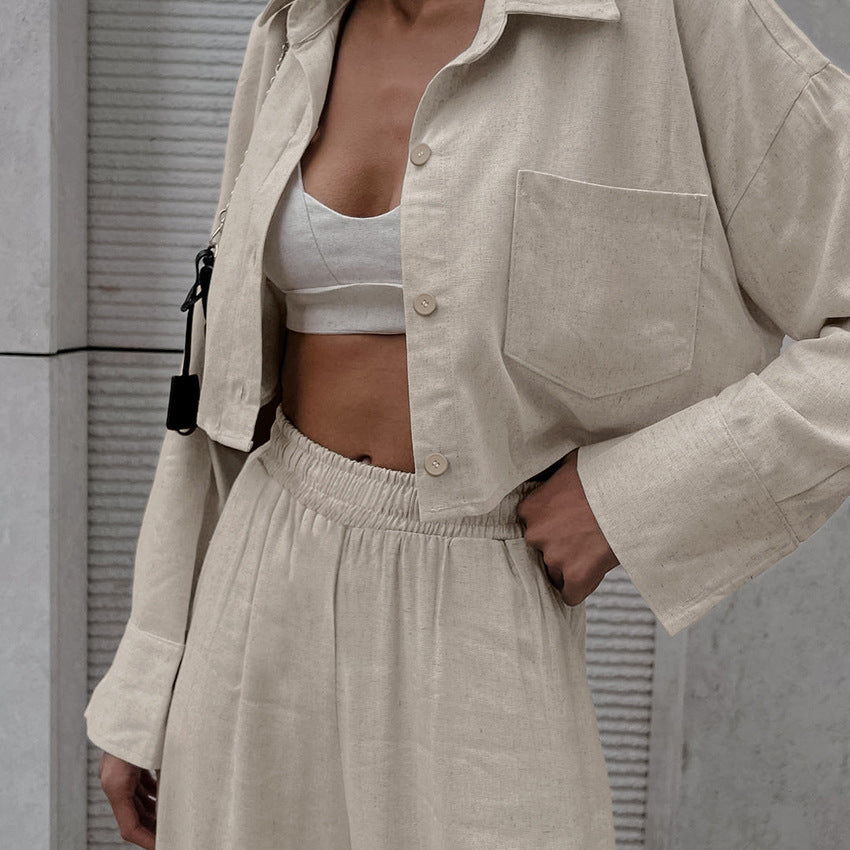 Dame Casual Twill-buksesæt med cropped skjorte og løs pasform Stilla
