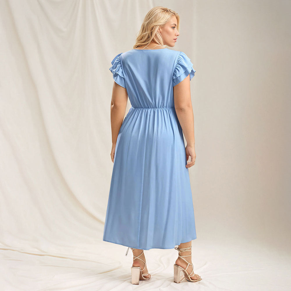 Dame elegant maxikjole med legende flæsedetaljer Stilla