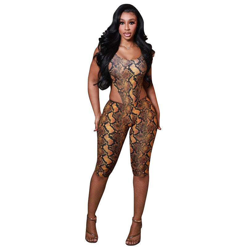 Damen Sexy Einteiler im Schlangenprint mit Cut-Out-Details Skovae