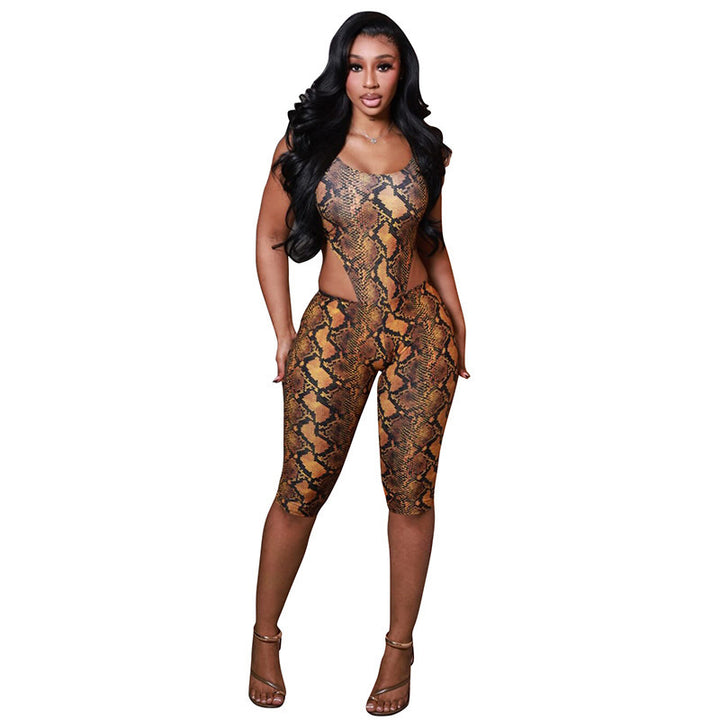 Damen Sexy Einteiler im Schlangenprint mit Cut-Out-Details Skovae