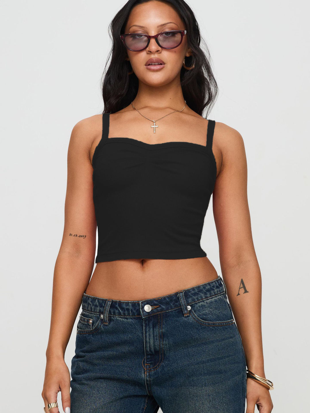 Dame Crop-Top med fint ribdesign og justerbare spaghetti-stropper Stilla