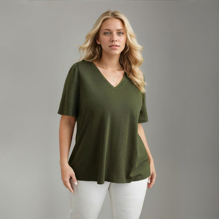 Dame Casual V-hals t-shirt med sidelommer og blødt materiale Skovae