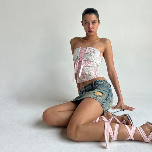 Dame Bustier-top med raffineret snøre-design og urban grafiktryk Stilla