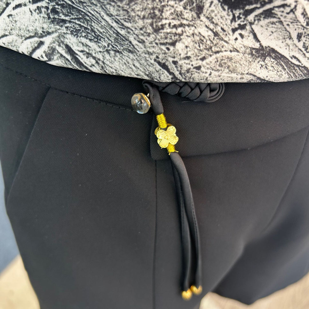 Dame Elegant Bluse med kunstnerisk mønster og stilfuld snor Stilla