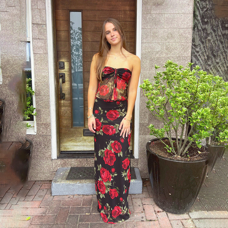 Dame romantisk blomsterkjole Maxi Stilla
