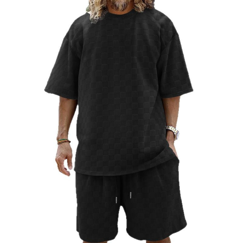 Unisex nan struktureret relief-sæt lavet af honningcomb-jersey med oversized skjorte og knælang shorts Skovae