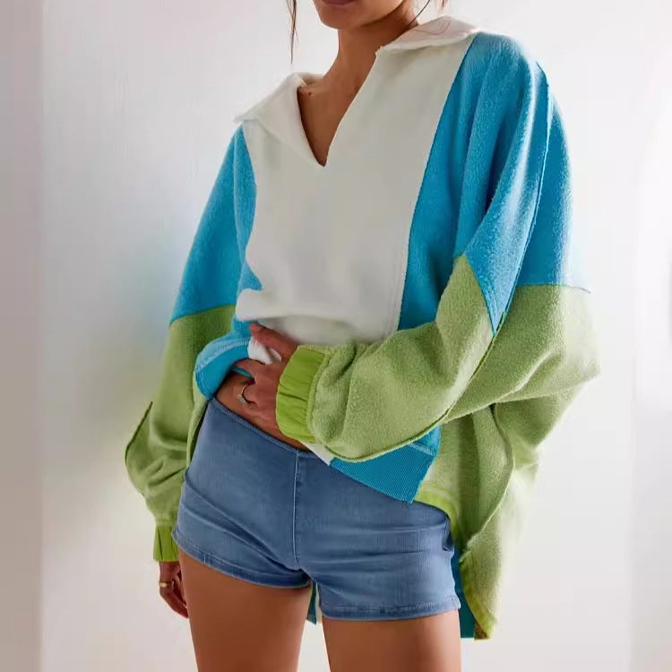 Dame Oversized Hættebluse med moderne farveblokdetaljer Stilla