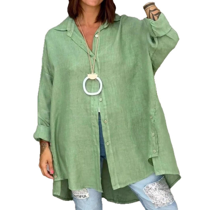Dame Lækre Linned Bluse med asymmetrisk snit og praktiske knapper Stilla