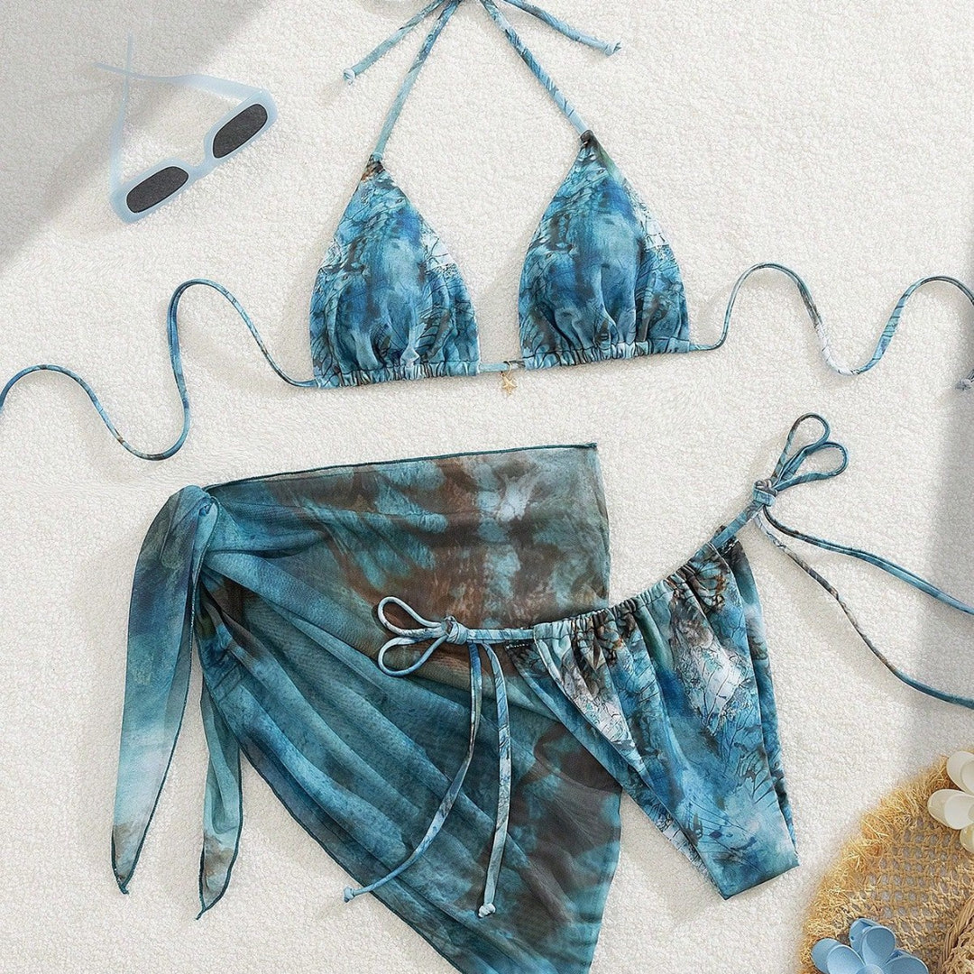 Dame Triangel-Bikini med blomsterdesign Skovae