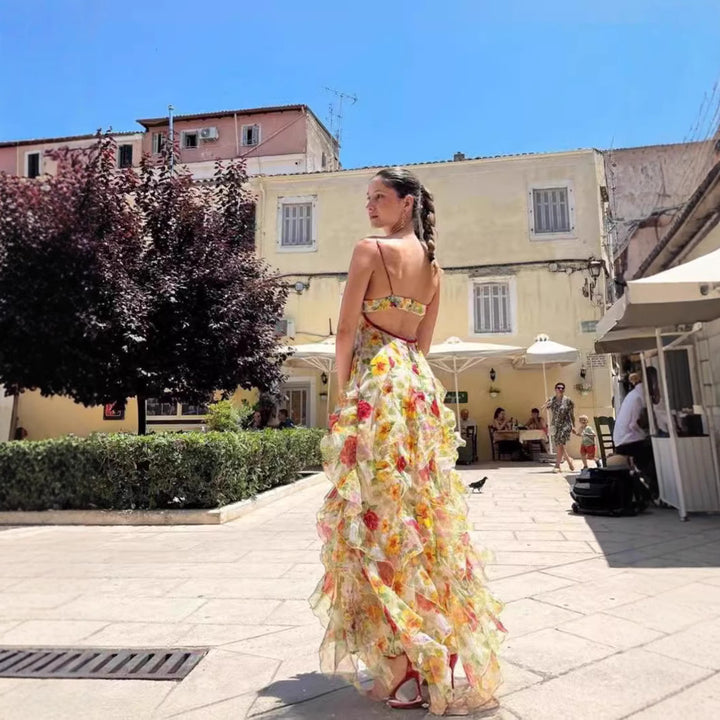 Damer sommer maxi kjole med blomsterprint Skovae