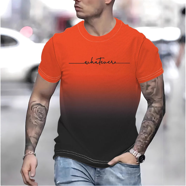Herrer T-shirt med kreativ inskrift og moderne farvegradient Stilla