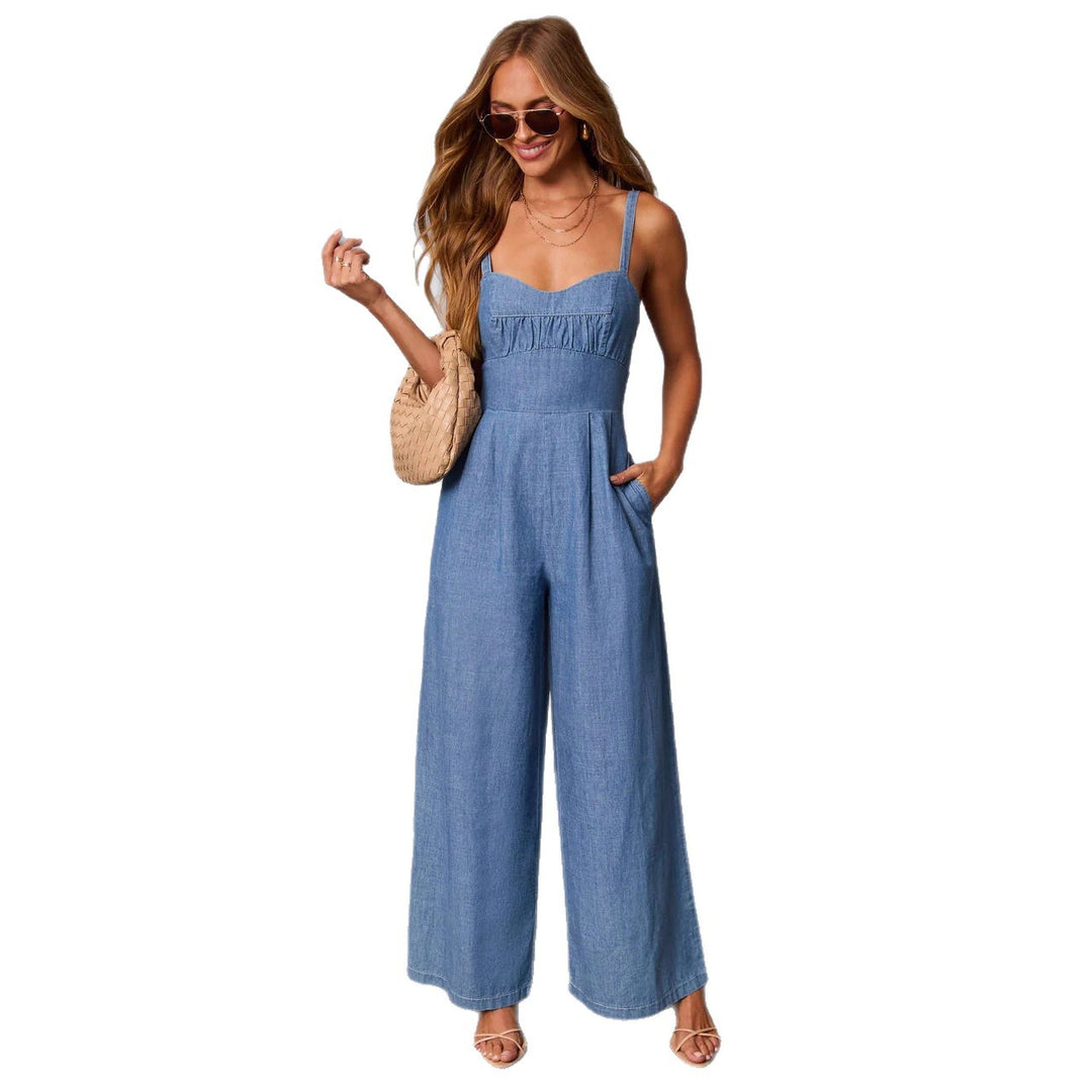 Kvinders jeans jumpsuit med bred ben og elegante stropper Stilla