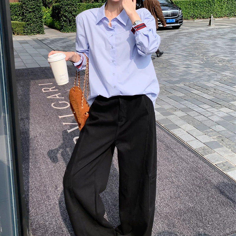 Dame klassisk bluse med moderne button-down krave og struktureret stof Stilla