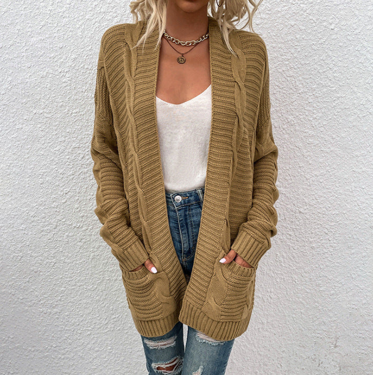 Kvinders chunky strik cardigan med dyb V-hals og praktiske lommer Stilla