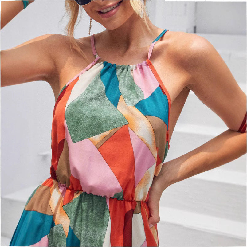 Dame maxikjole med moderne geometrisk design og flydende snit Stilla