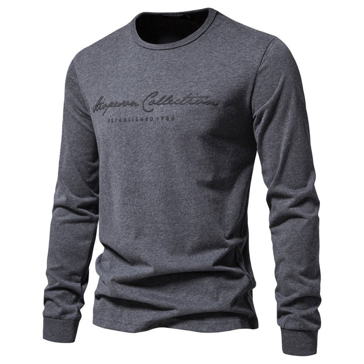 Herren nan minimalistisk rundhalset sweatshirt lavet af bomuldsblanding med ribbede mansjetter Skovae