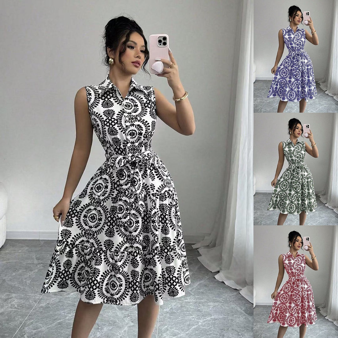 Dame elegant knaplukning skjortekjole Stilla