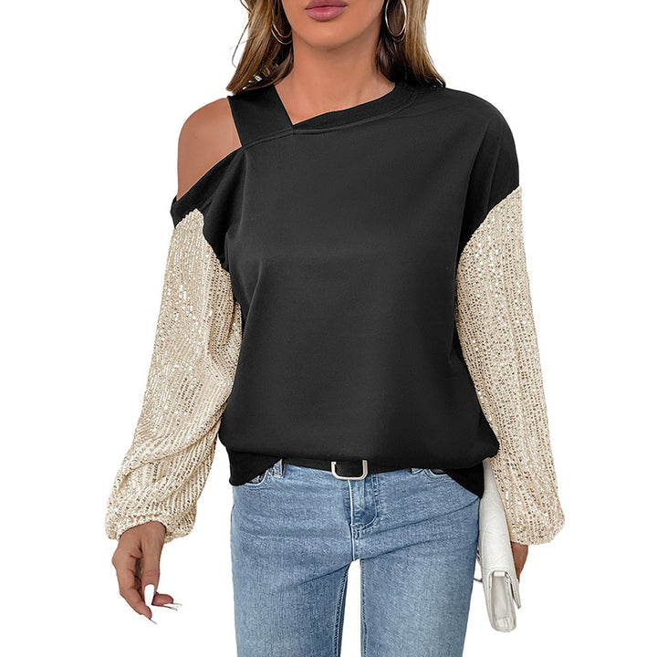 Kvinders Off-Shoulder Sweater med Glamrende Paillet Ærmer Stilla