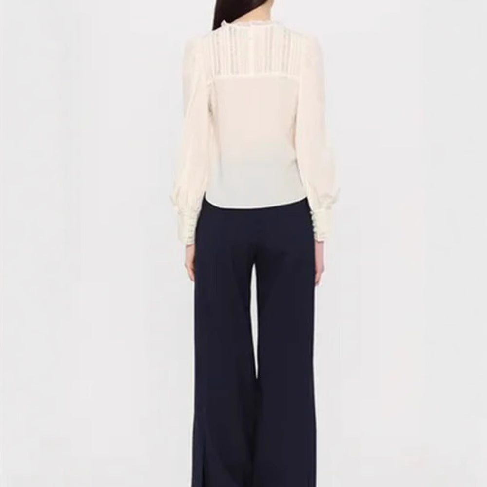 Dame bluse med elegante spidseapplikationer og voluminøse ærmer Stilla