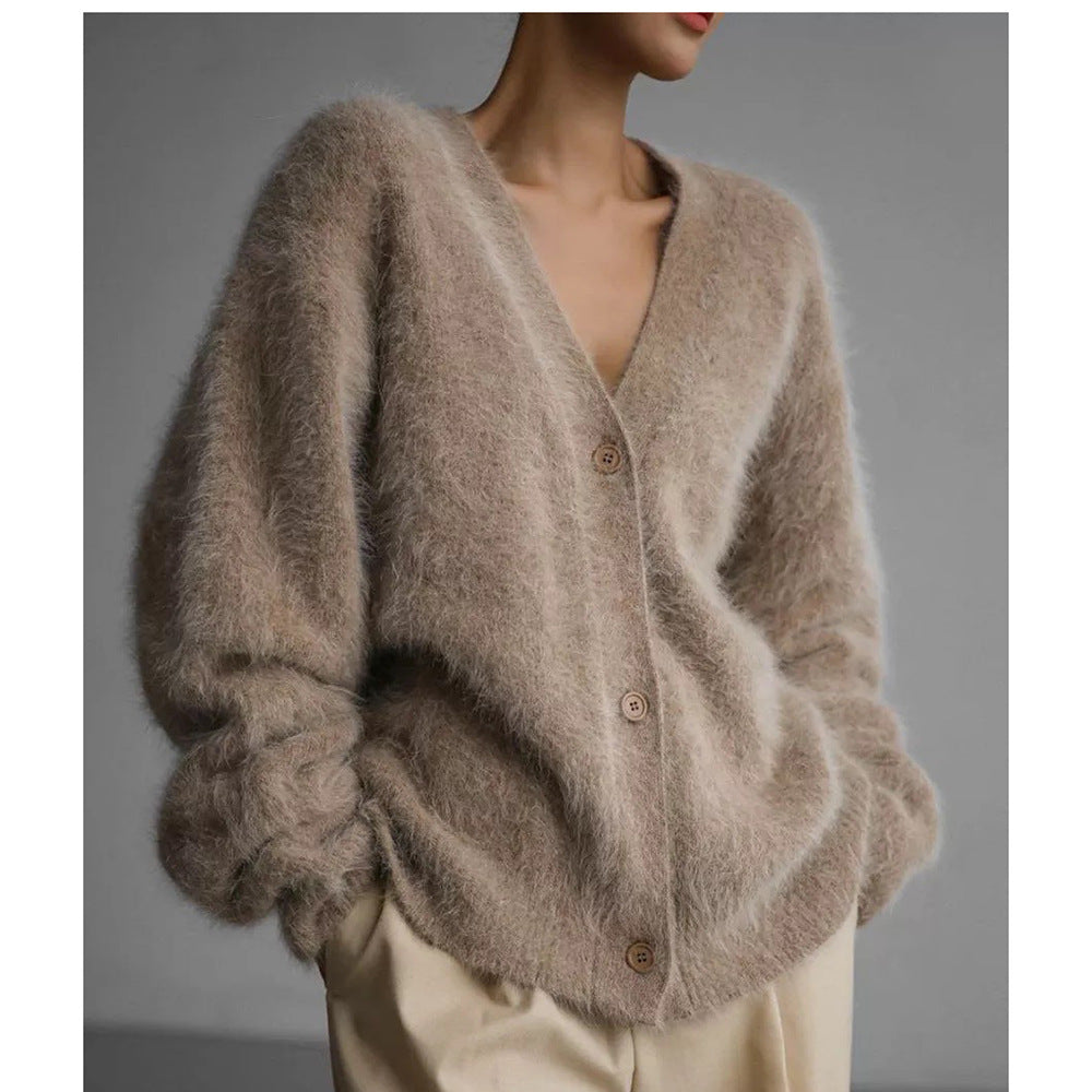 Kvinder Cozy Cardigan med dyb V-hals og oversized snit Stilla