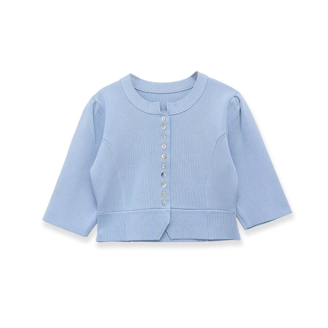 Dame elegant cardigan med fint ribmønster og dekorative knapper Skovae