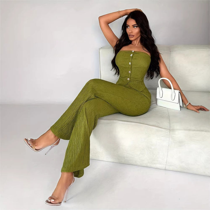 Dame elegant jumpsuit med tætsiddende snit og knapdetaljer Skovae