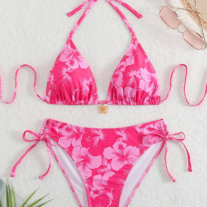 Dame Bikini-sæt med blomsterdesign og justerbare bindebånd Skovae