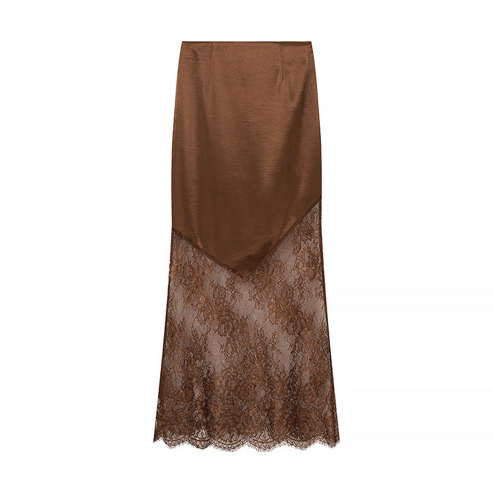 Kvindernes elegante maxi nederdel med gennemsigtig blonde og chic satin top Stilla