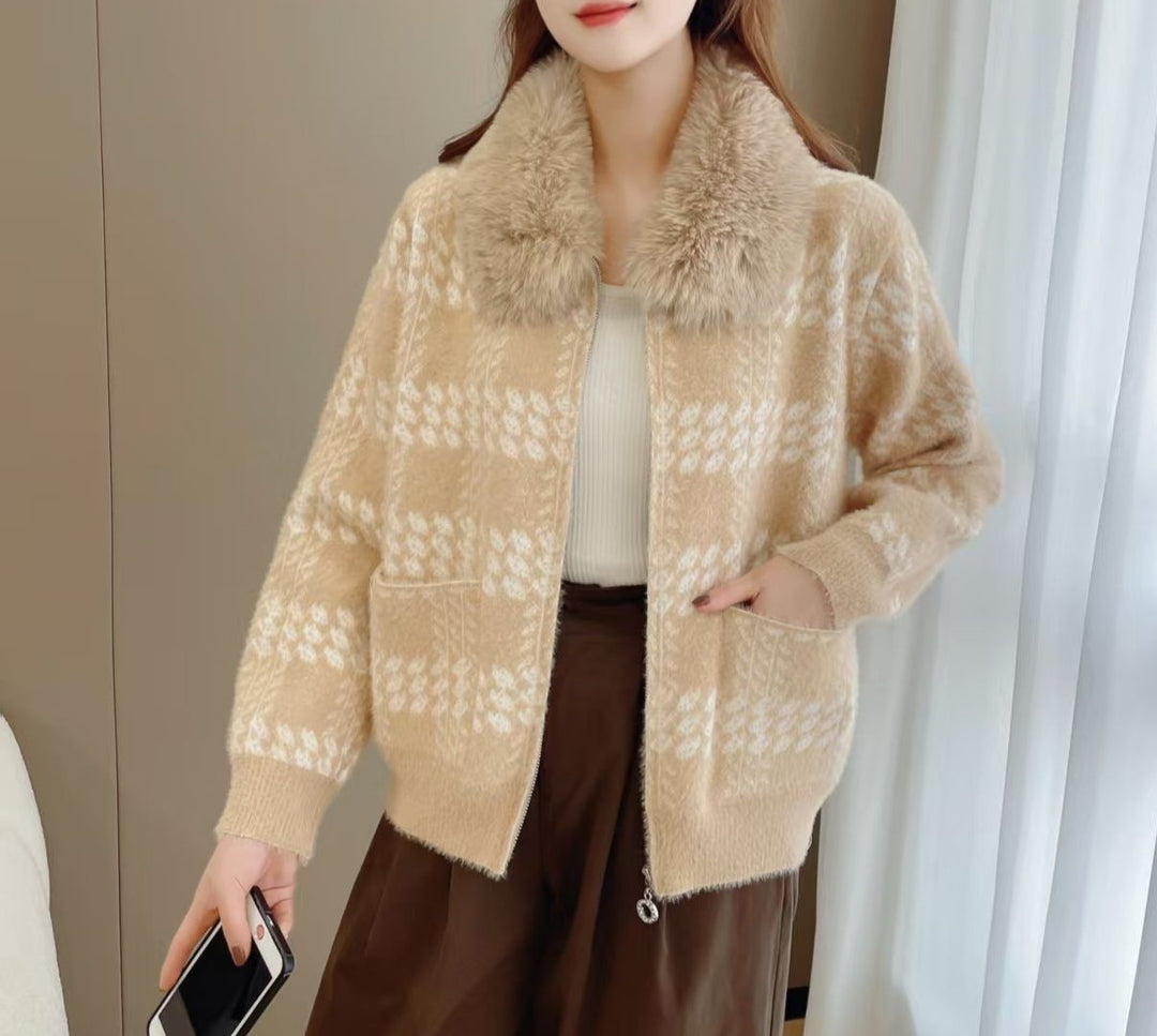 Kvinders designer cardigan med luksuriøs faux fur krave Stilla